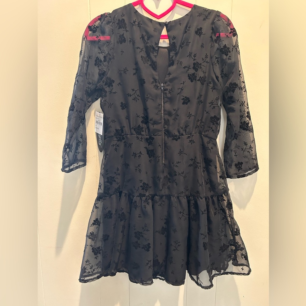 NWT - Girls size 16, pretty black midi dress, tired skirt, 3/4 length sleeve - Picture 5 of 13